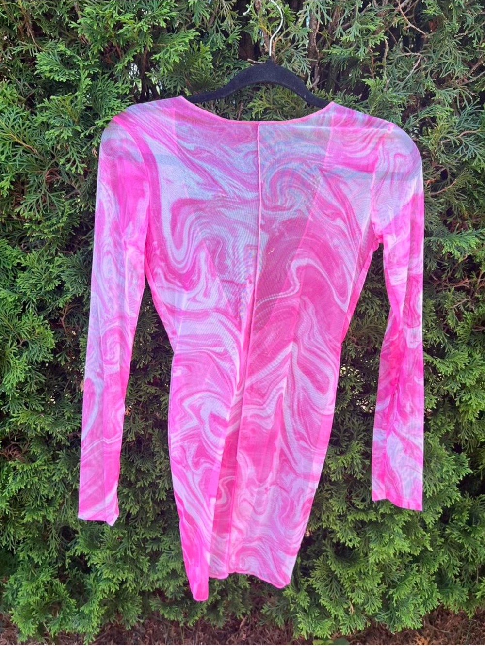 naked wardrobe Pink Marble-Print Long Sleeve Swimsuit Coverup